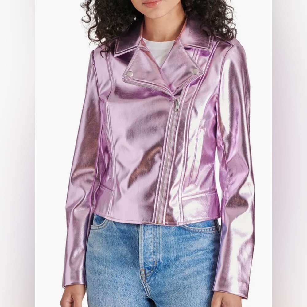 Pink Metallic Faux Leather Jacket